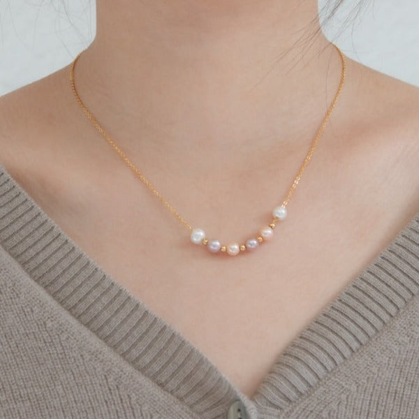 6 Multi-Color Small Freshwater Pearls Necklace 14k Gold Filled