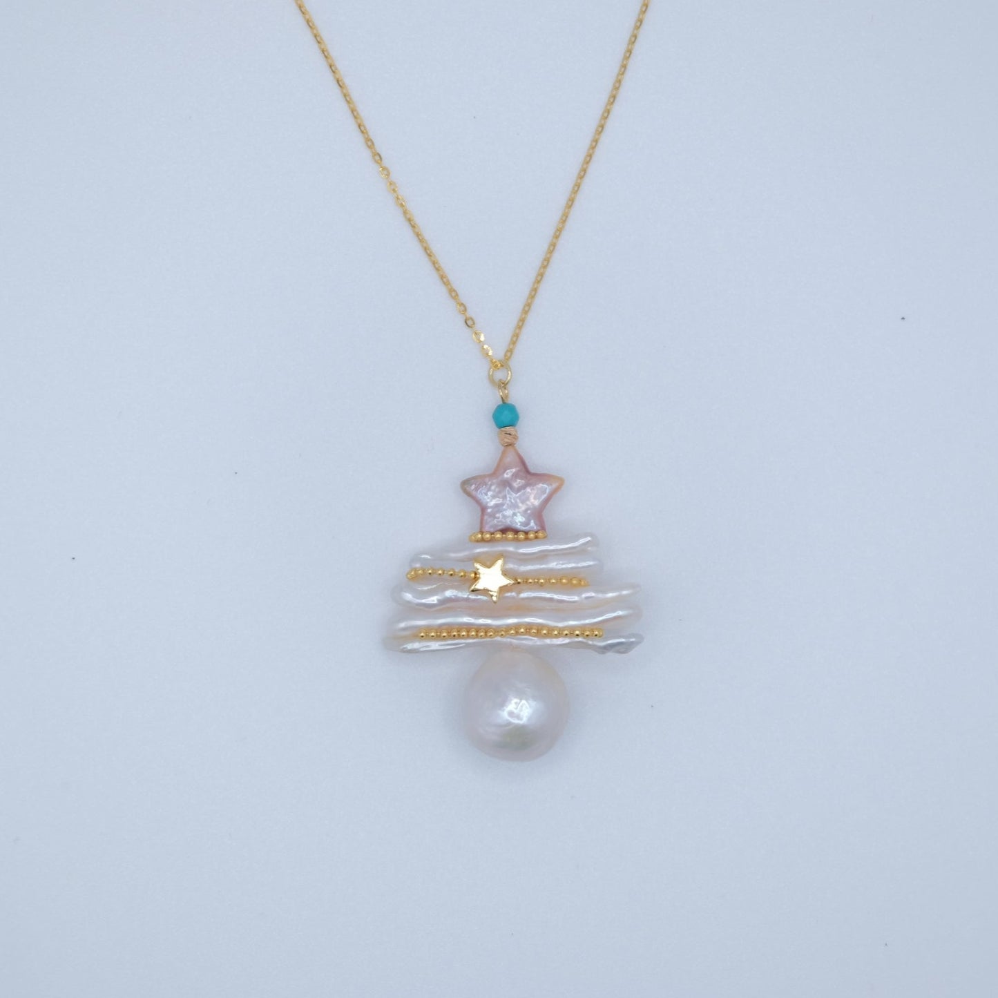 Pearl Christmas Tree Necklace or Brooch- Handmade Organic Pearls