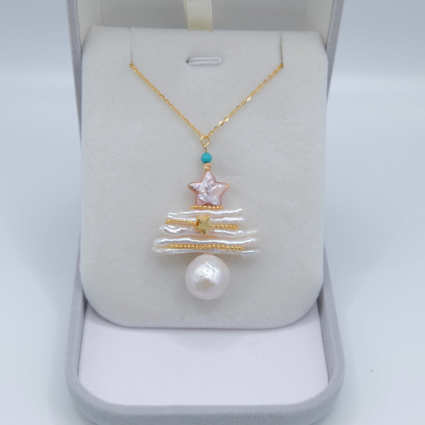 Pearl Christmas Tree Necklace or Brooch- Handmade Organic Pearls