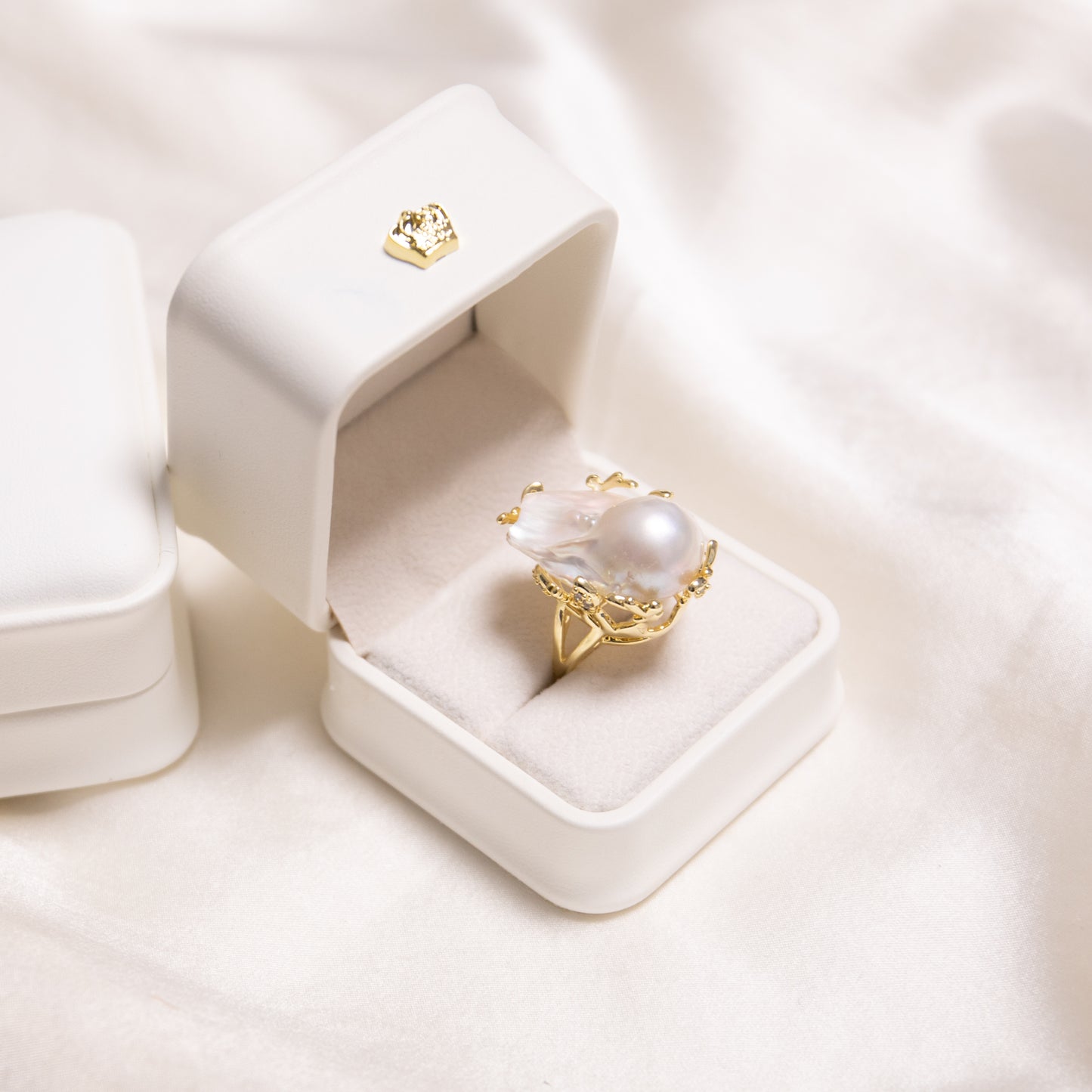 Oversized Baroque Pearl Ring on 14k Gold Vermeil Band