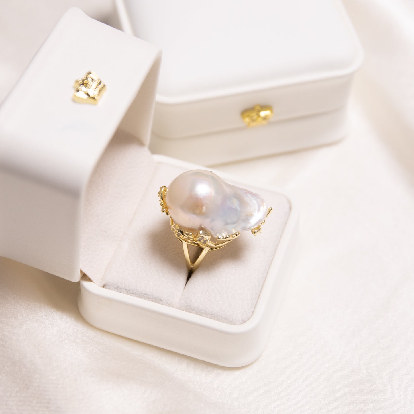 Oversized Baroque Pearl Ring on 14k Gold Vermeil Band