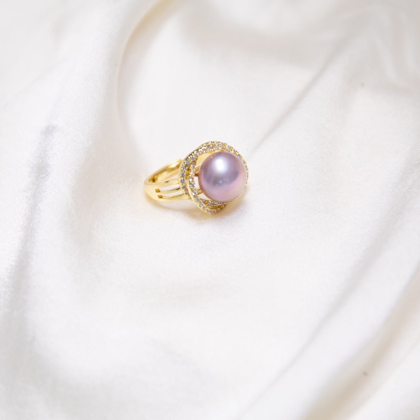 Purple Round 12mm AAA Edison Pearl on Crossed Circles Setting