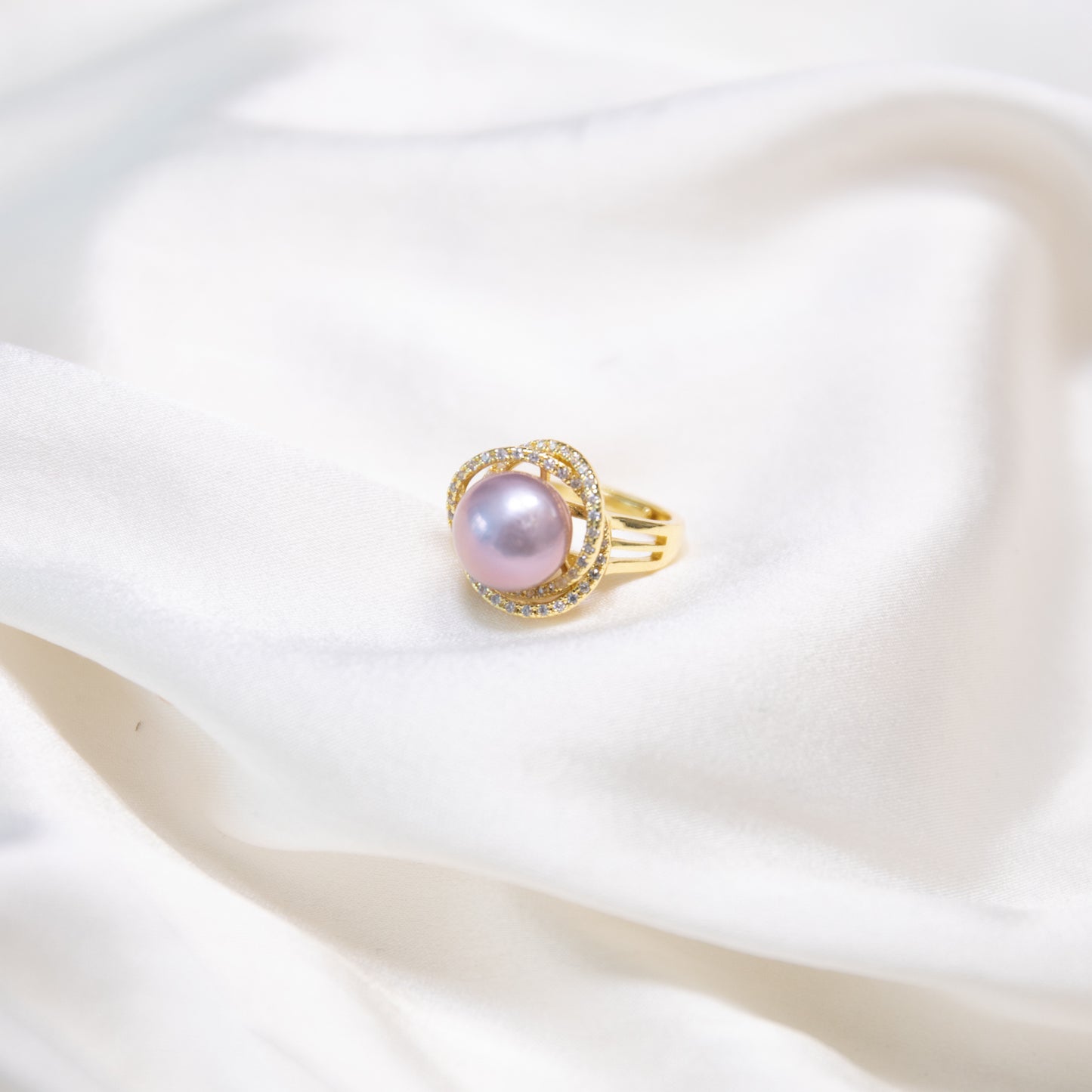 Purple Round 12mm AAA Edison Pearl on Crossed Circles Setting