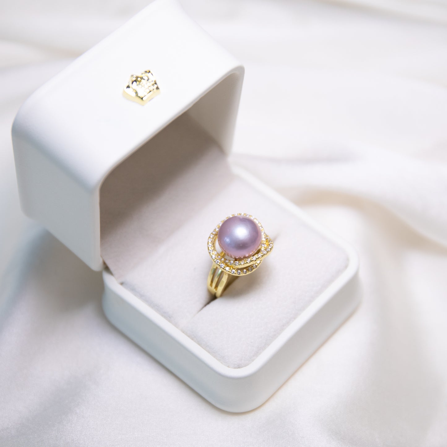 Purple Round 12mm AAA Edison Pearl on Crossed Circles Setting