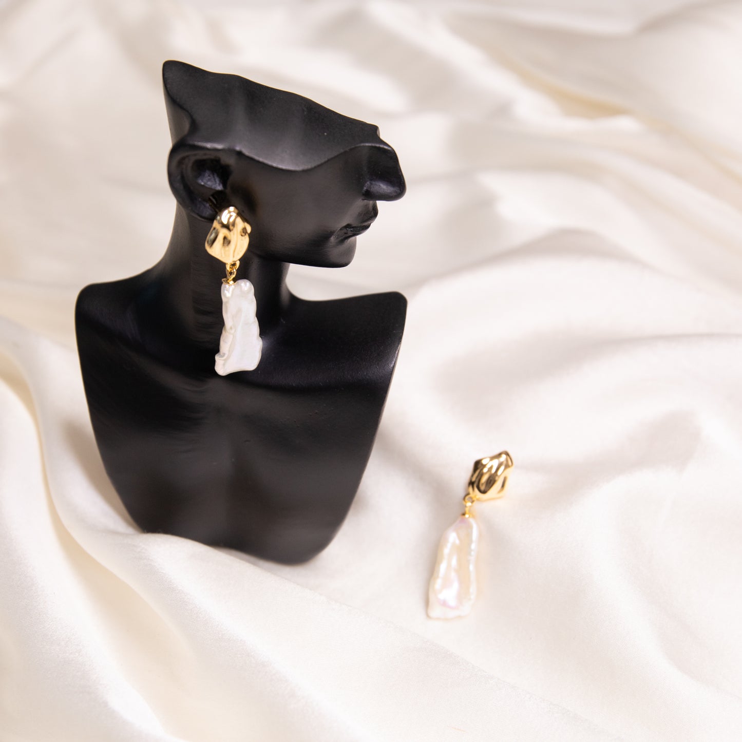 Rectangle Baroque Pearl Ear Drops(Sterling Silver)