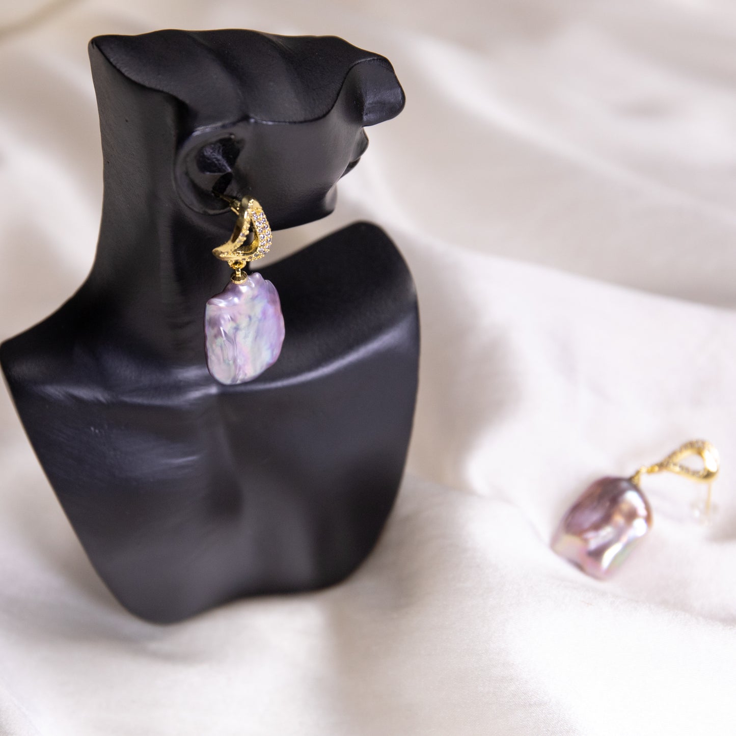 Purple Square Baroque Pearl Dangle Earrings