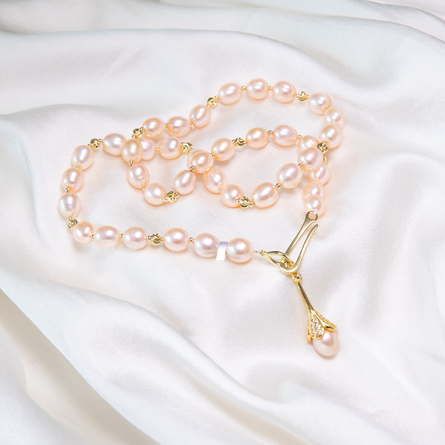 Orange Oval Pearl Long Necklace Water Drop Pendant