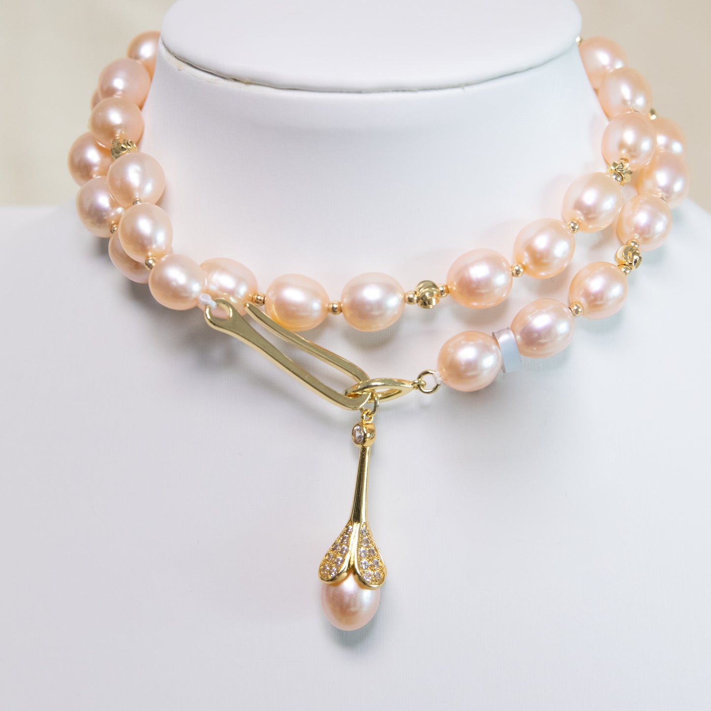 Orange Oval Pearl Long Necklace Water Drop Pendant