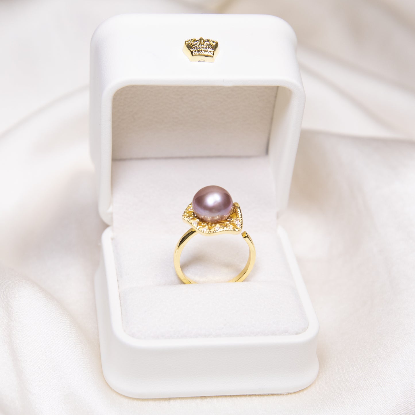 Purple Round 10mm AAA Edison Pearl Ring on Flower Setting