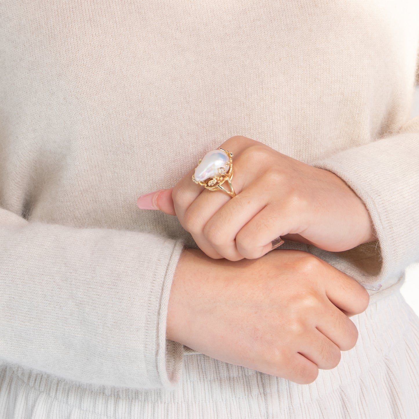 Oversized Baroque Pearl Ring on 14k Gold Vermeil Band