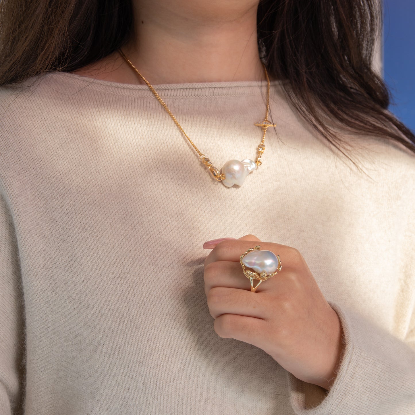 Oversized Baroque Pearl Ring on 14k Gold Vermeil Band