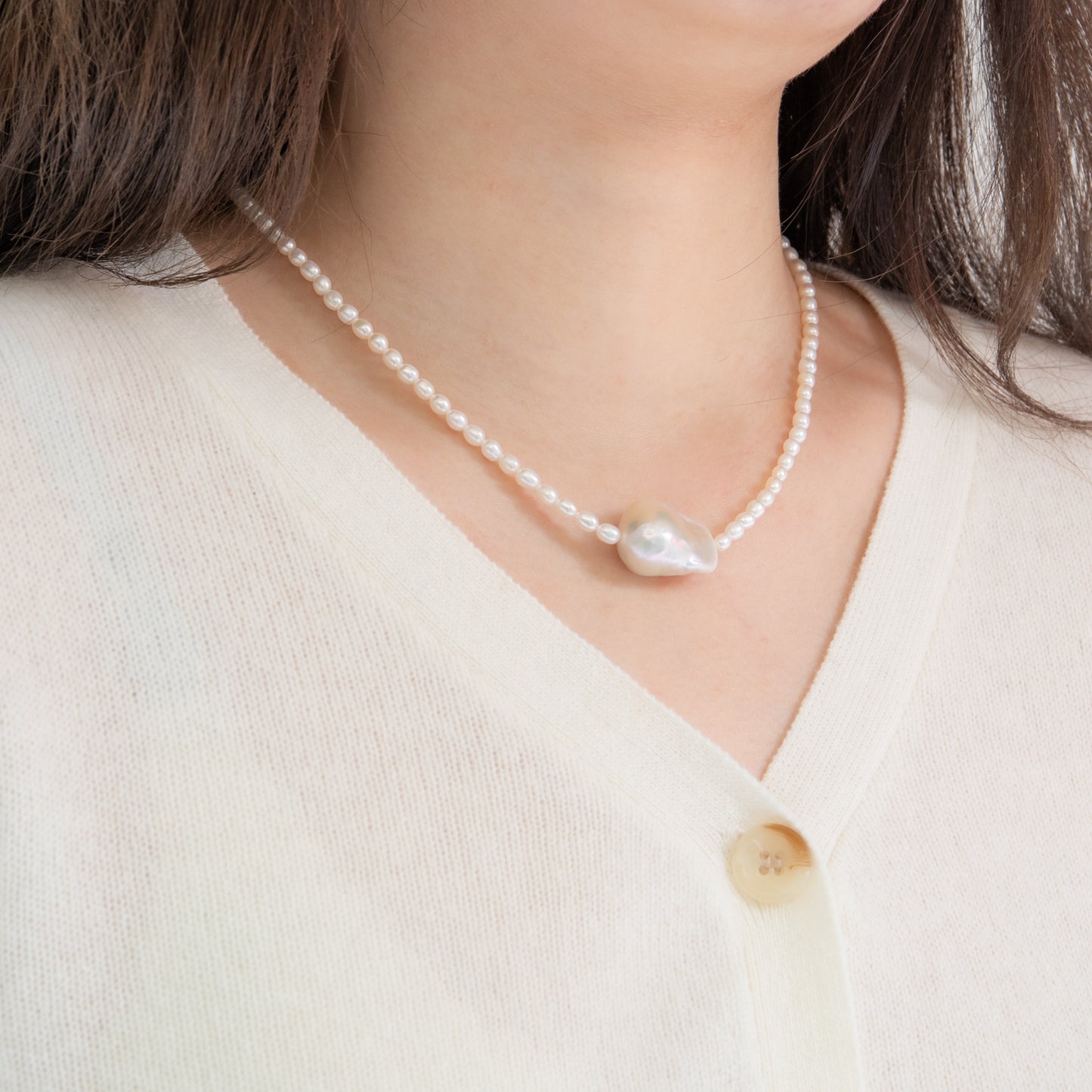 Large Baroque on Oval Freshwater Pearl Necklace