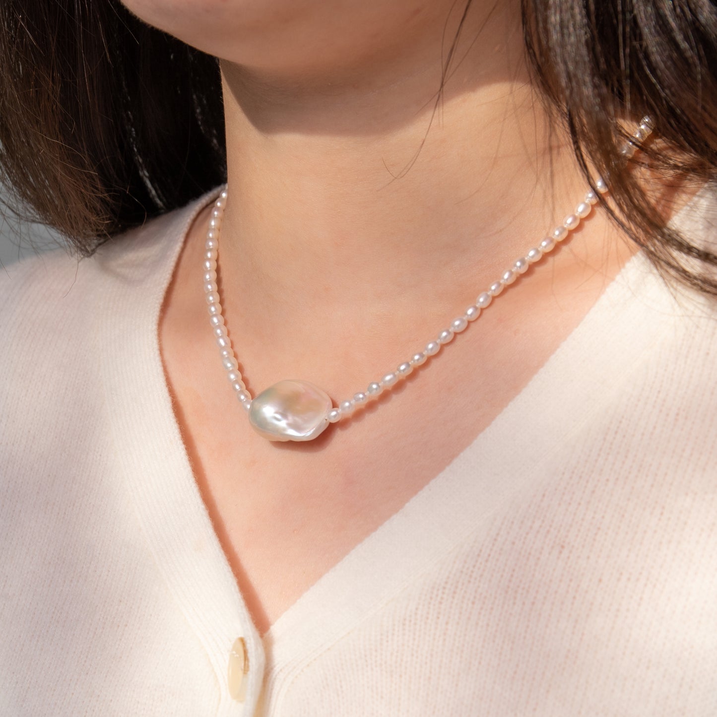 Large Baroque on Oval Freshwater Pearl Necklace