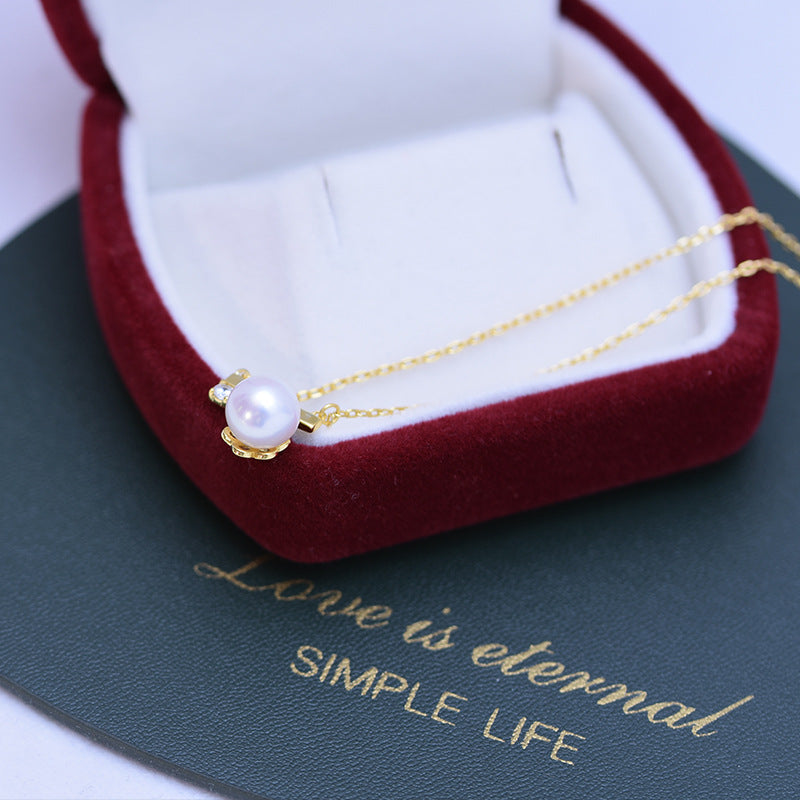 Balance Beam 8mm AAA Freshwater Pearl Pendant Necklace