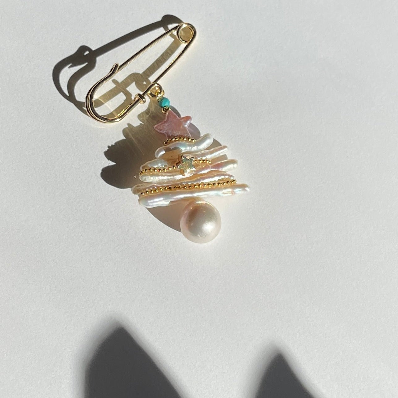 Pearl Christmas Tree Necklace or Brooch- Handmade Organic Pearls