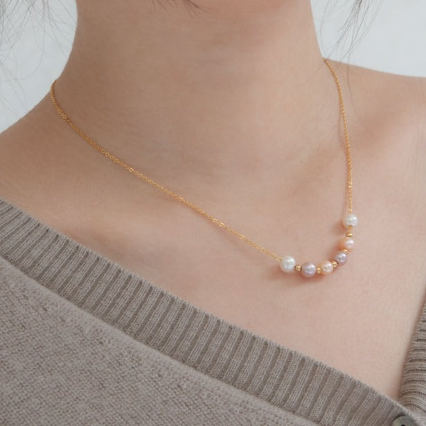 6 Multi-Color Small Freshwater Pearls Necklace 14k Gold Filled
