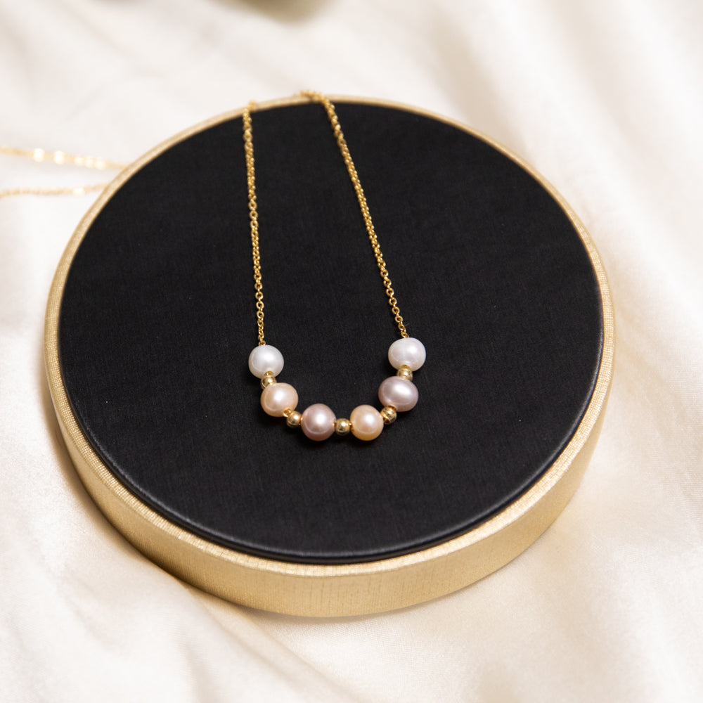 6 Multi-Color Small Freshwater Pearls Necklace 14k Gold Filled