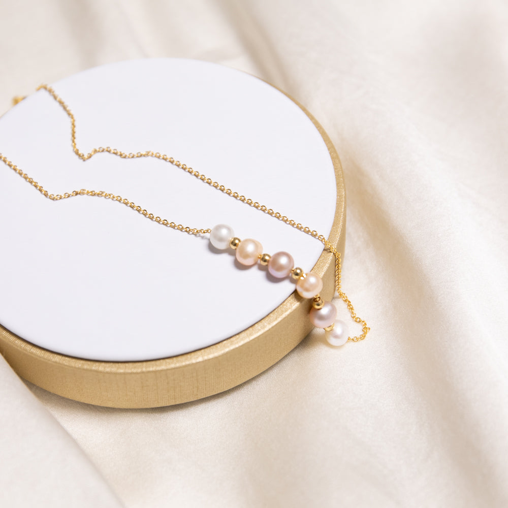 6 Multi-Color Small Freshwater Pearls Necklace 14k Gold Filled