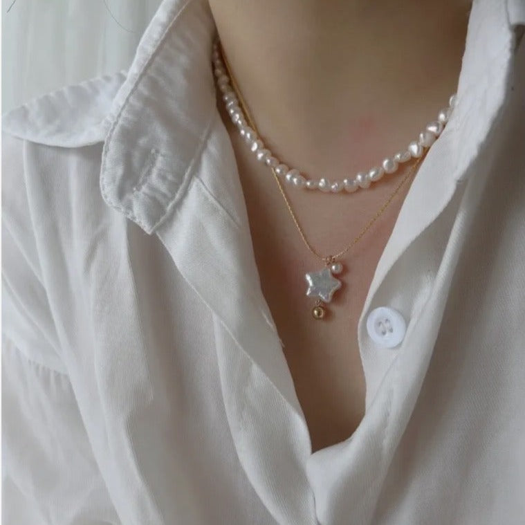 Star Shape Pearl Necklace 18k gold-filled Chain