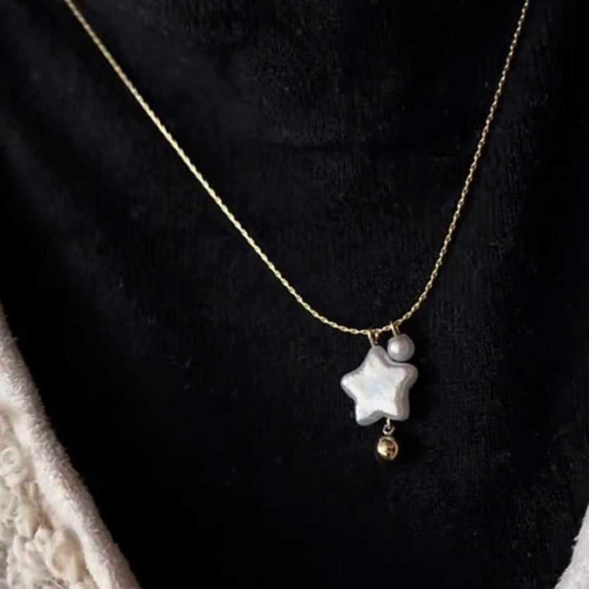 Star Shape Pearl Necklace 18k gold-filled Chain