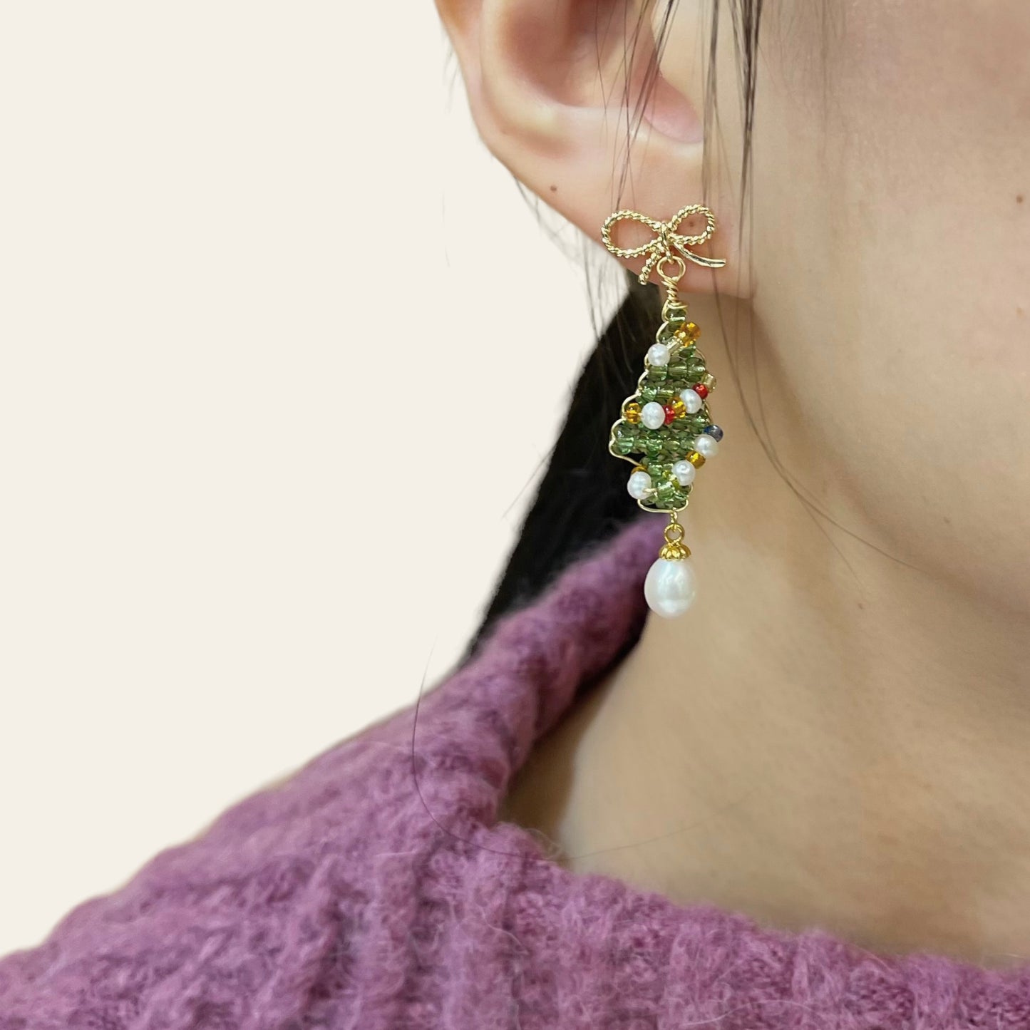 Christmas Tree Pearl Ear Drops