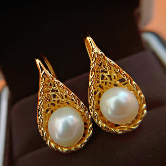 Woven Spoon Pearl Drop Earrings