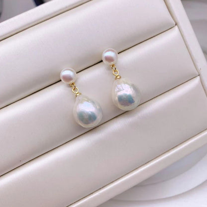 Classic Dual Baroque Pearl Earrings -14kGold