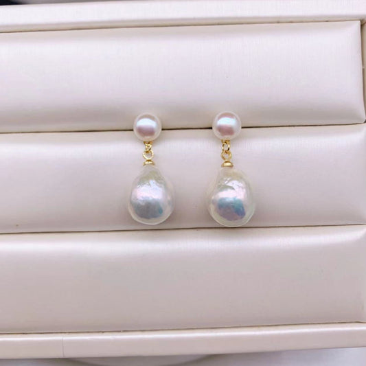 Classic Dual Baroque Pearl Earrings -14kGold