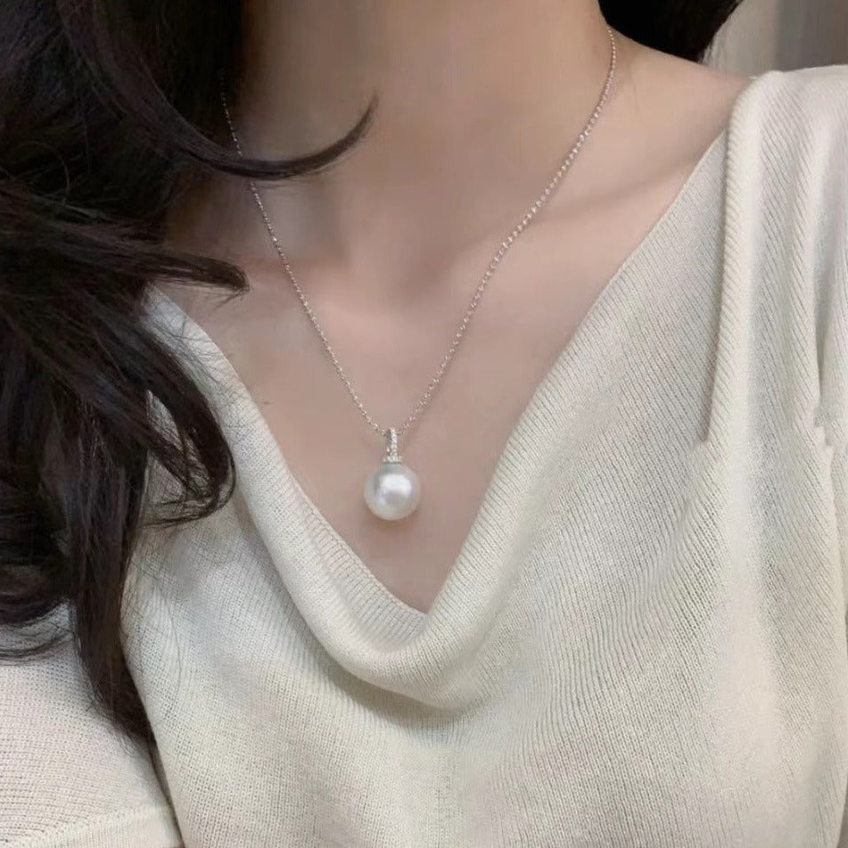 Simpearl Signature] AAAA 15mm Freshwater Pearl Pendant(Silver