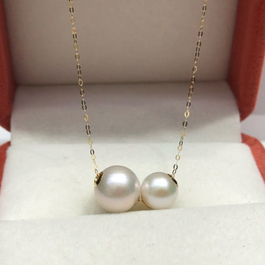 [Simpearl Signature] Sister Double Pearl Necklace- AAA 8-10mm Freshwater (18k gold)