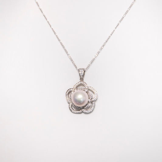 AAA Pearl on Zircon Peach Blossom Petal Necklace
