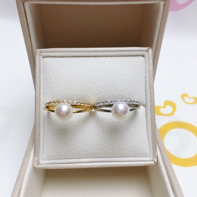 2 in 1 Stacking Ring Zircon and Freshwater Pearl Ring