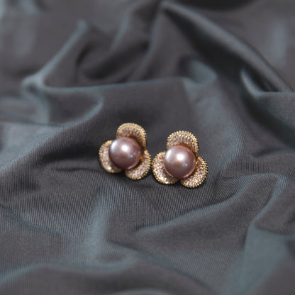Flower Blossom Zircon Purple Pearl Earrings featuring 12–13mm purple freshwater pearl
