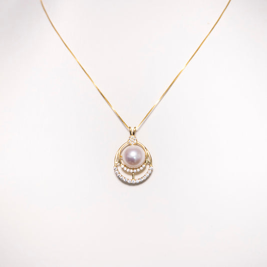 Special Double-Layered Zircon Halo Pearl Necklace