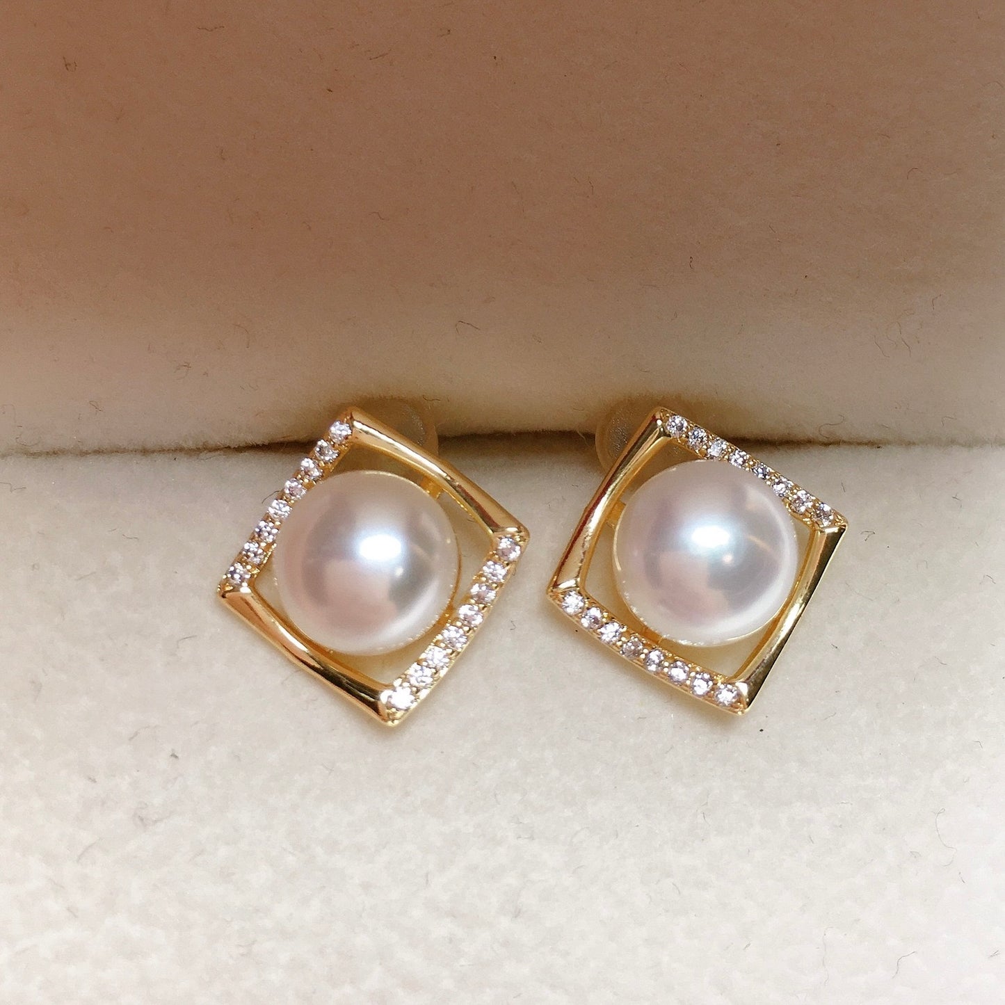 Simple Square Zircon Freshwater Pearl Earrings