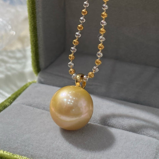 [Simpearl Signature] AAAA 13-14mm Natural Yellow Pearl Necklace (Silver)