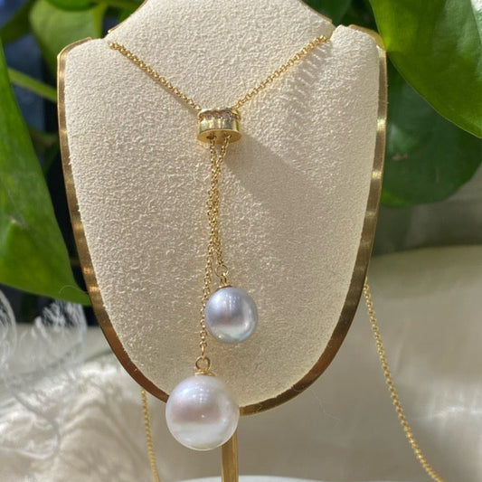 [Simpearl Signature] Dual Pendants AAA 9mm& 12mm Freshwater Pearls(Silver)