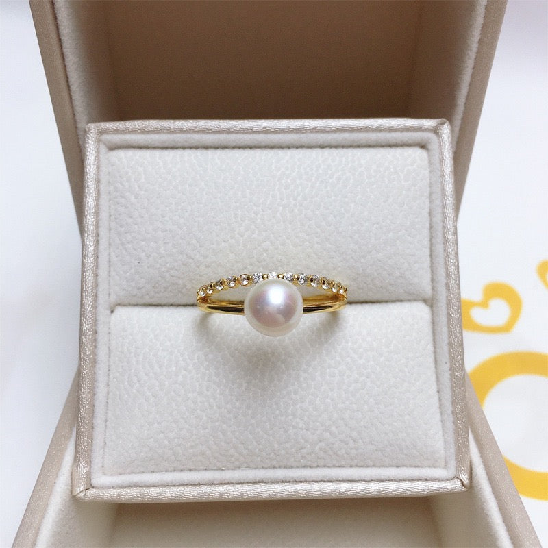 2 in 1 Stacking Ring Zircon and Freshwater Pearl Ring
