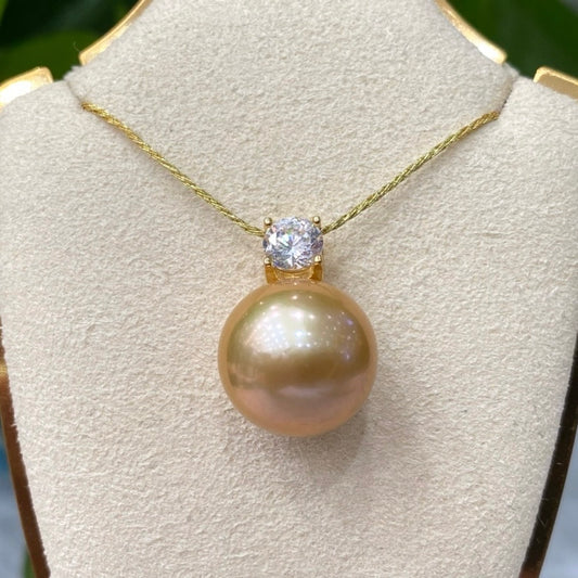 Diana Yellow Pearl Necklace- AAA 14mm Freshwater