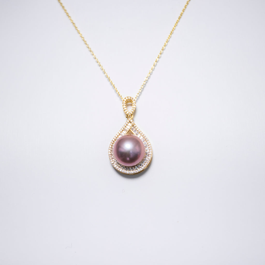 Large Size 15mm AAAA Purple Pearl on Water Drop Zircon Necklace