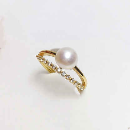 2 in 1 Stacking Ring Zircon and Freshwater Pearl Ring