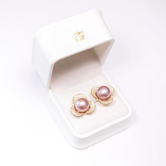 Flower Blossom Zircon Purple Pearl Earrings featuring 12–13mm purple freshwater pearl