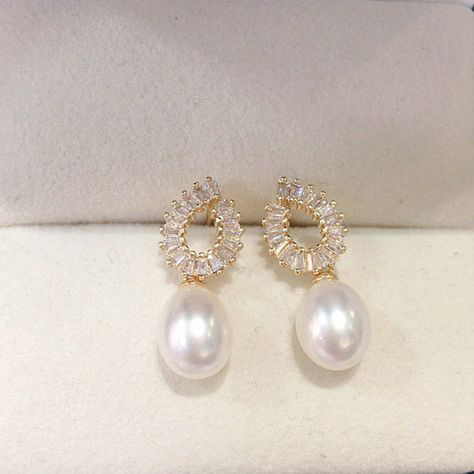 Oval Pearl Zircon Circle Earrings