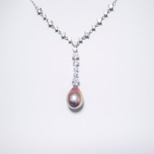 Y-Chain Iridescent Purple Metallic Baroque Pearl Necklace