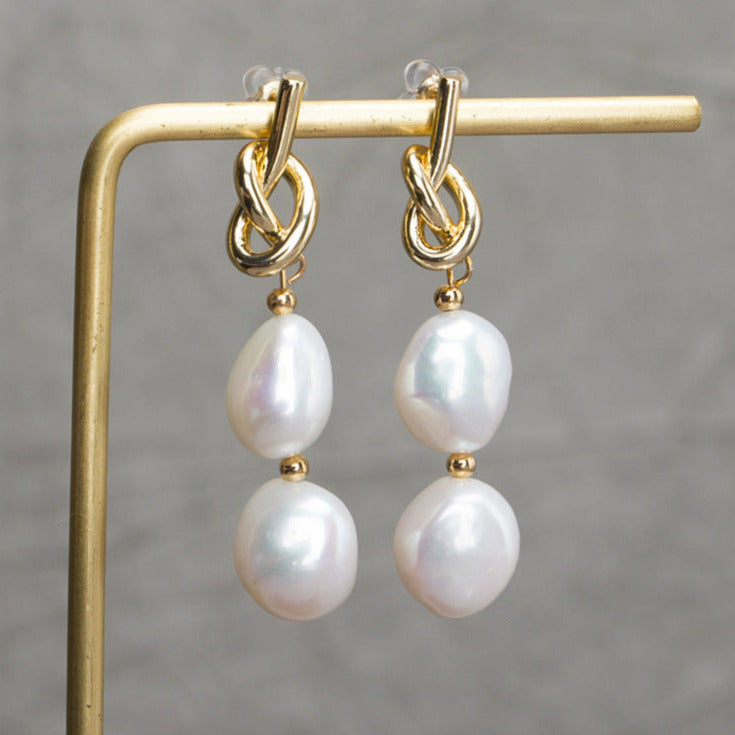 Knot Double Baroque Pearl Earrings