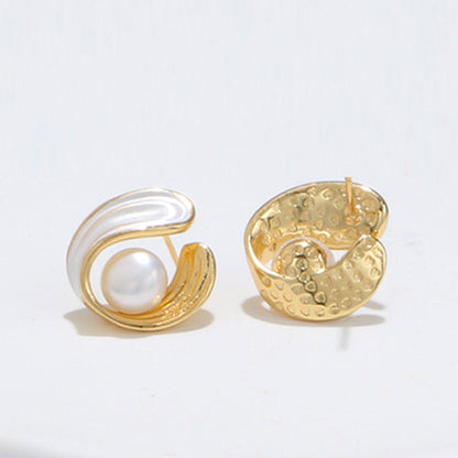 Wave-Wrapped Pearl Stud Earrings