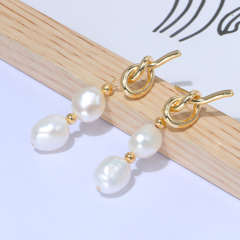 Knot Double Baroque Pearl Earrings