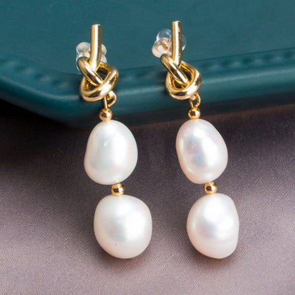 Knot Double Baroque Pearl Earrings