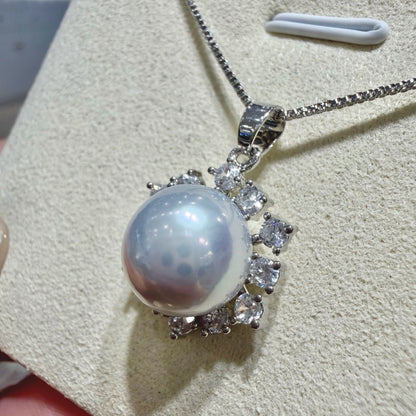 White Freshwater Pearl on Snowflake Zircon Necklace, 10–11mm featuring 10–11mm white freshwater pearl