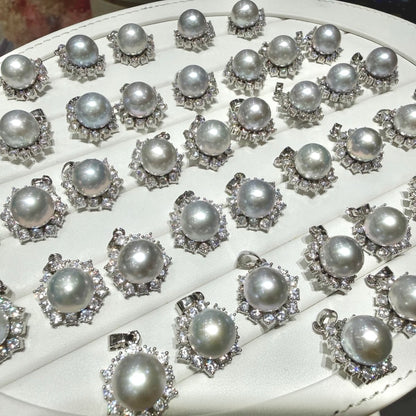 White Freshwater Pearl on Snowflake Zircon Necklace, 10–11mm featuring 10–11mm white freshwater pearl